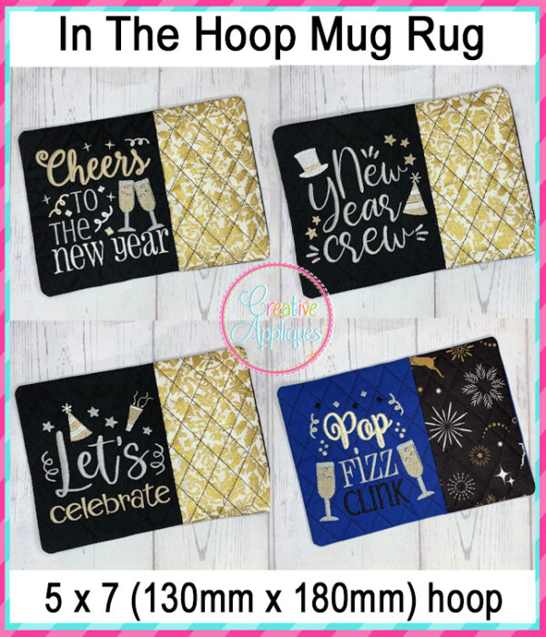 New Years Mug Rug In The Hoop Embroidery Design Set