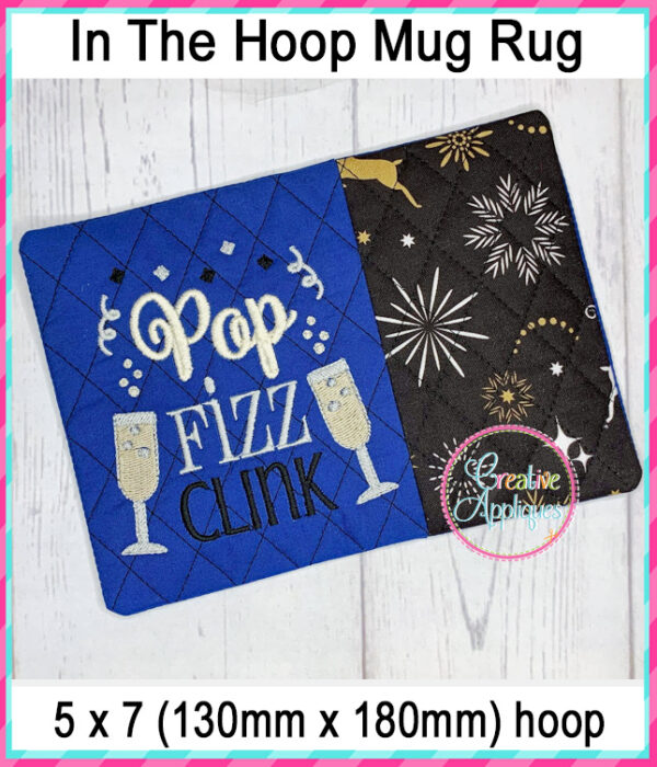 Pop Fizz Clink Mug Rug In The Hoop Embroidery Design