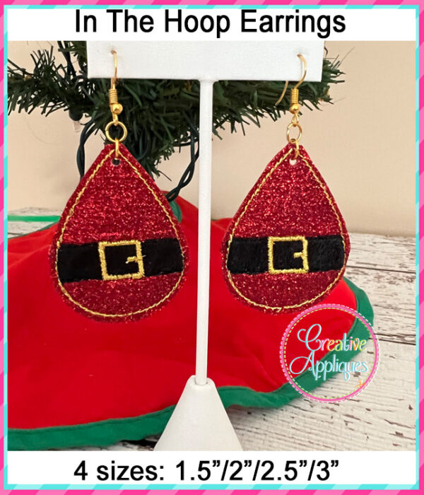 In The Hoop Santa Teardrop Earrings Embroidery Design