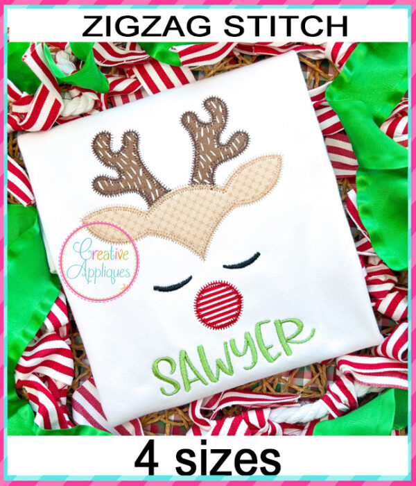 Zigzag Reindeer Face Applique Design