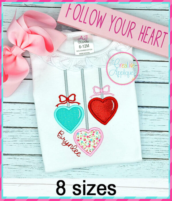 Hanging Hearts Trio Applique Design