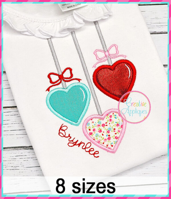 Hanging Hearts Trio Applique Design - Image 3