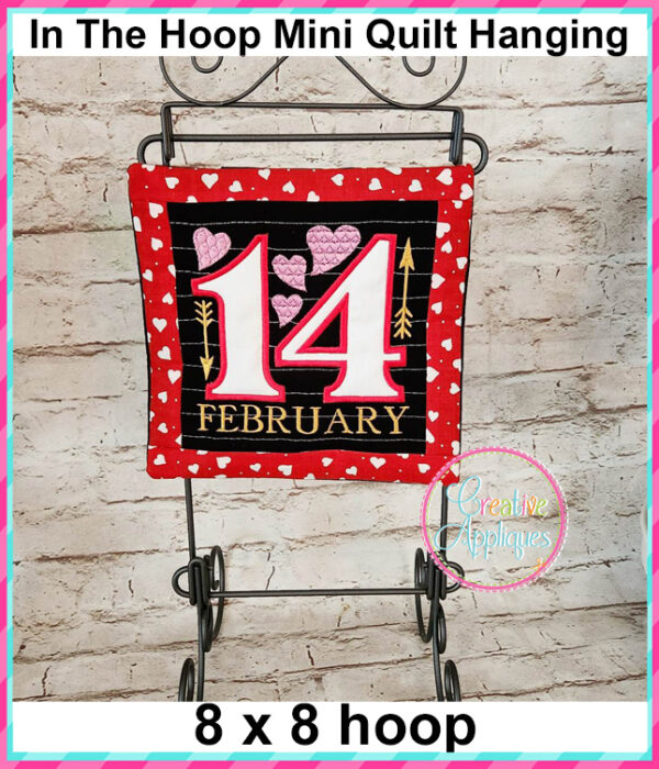 14 February In The Hoop Quilted Mini Hanging Embroidery Design 8x8