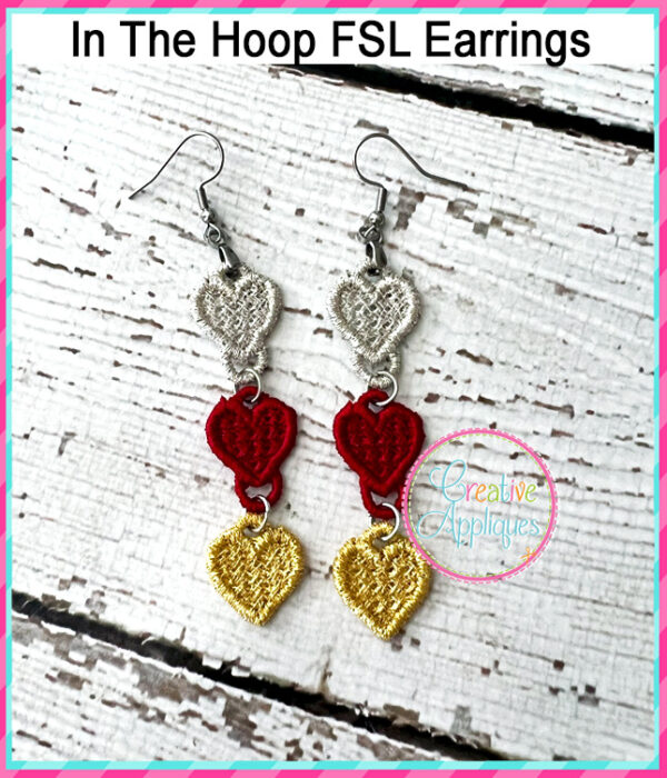 Heart Dangle FSL Earrings Embroidery Design