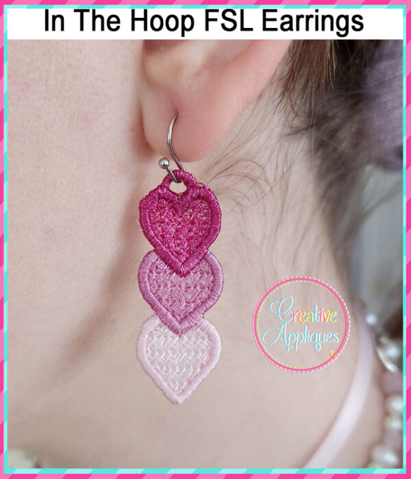 Heart Trio FSL Earrings Embroidery Design - Image 2