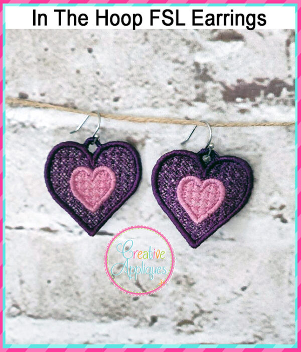 Hearts FSL Earrings Embroidery Design