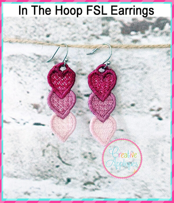 Heart Trio FSL Earrings Embroidery Design