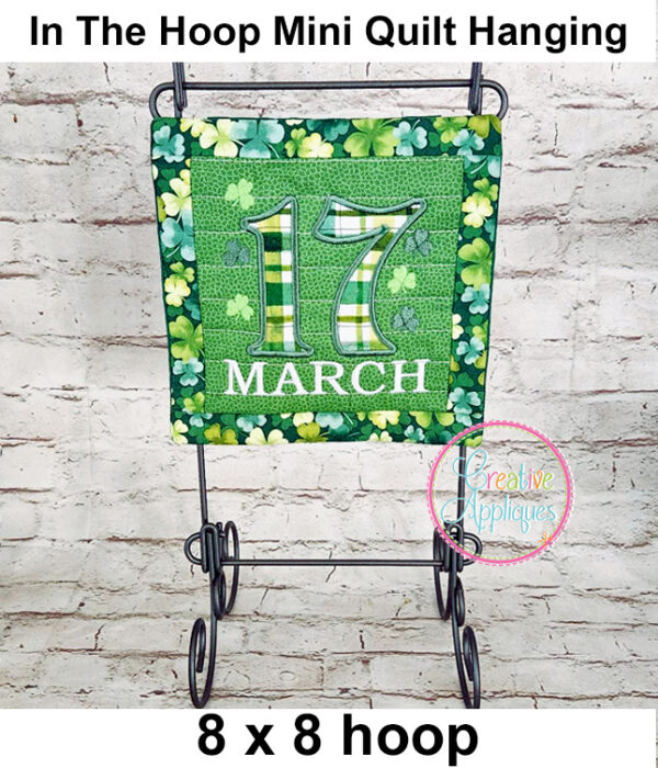 17 March In The Hoop Quilted Mini Hanging Embroidery Design 8x8 - Image 2