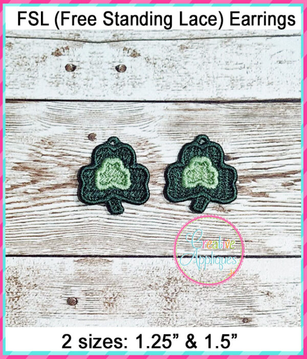 Double Clover FSL Earrings Embroidery Design - Image 2