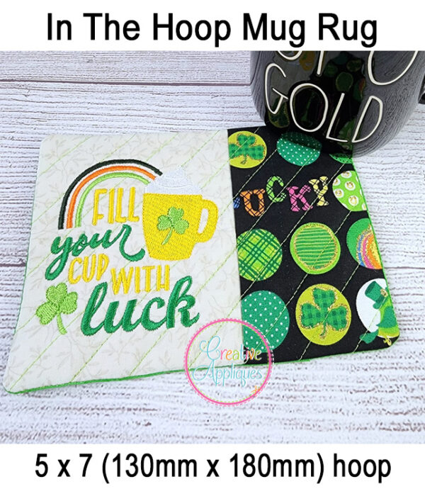 Fill Your Cup with Luck Mug Rug In The Hoop Embroidery Design