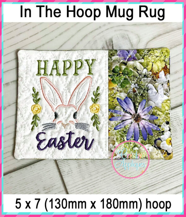 Happy Easter Mug Rug In The Hoop Embroidery Design