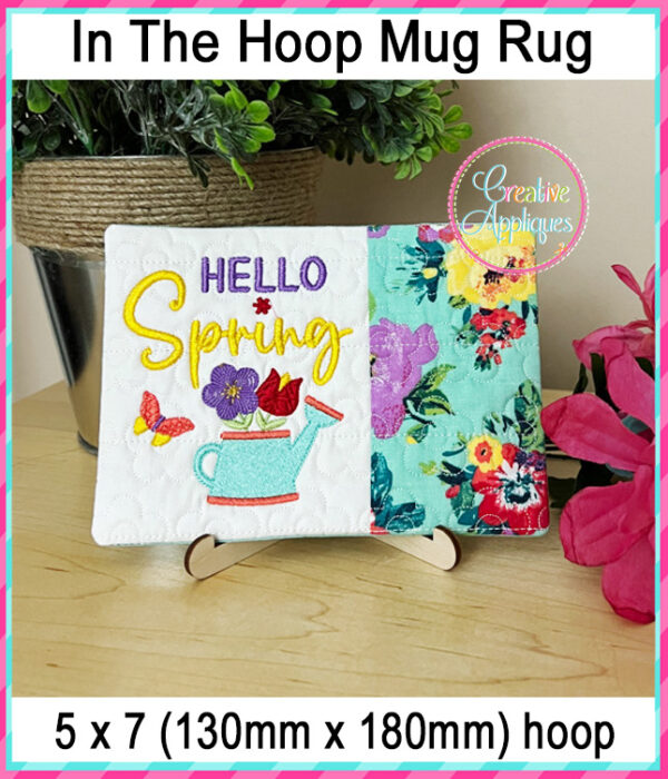 Hello Spring Mug Rug In The Hoop Embroidery Design