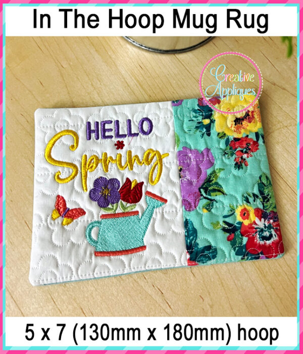 Hello Spring Mug Rug In The Hoop Embroidery Design - Image 3