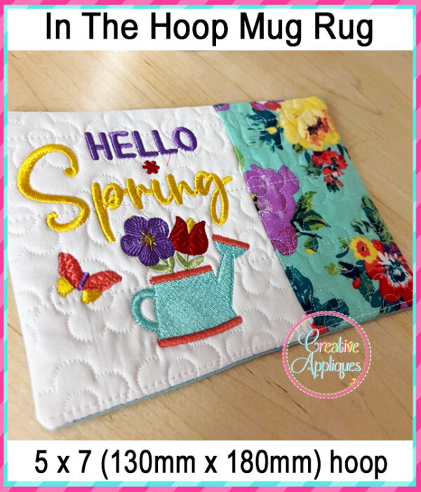 Hello Spring Mug Rug In The Hoop Embroidery Design - Image 2