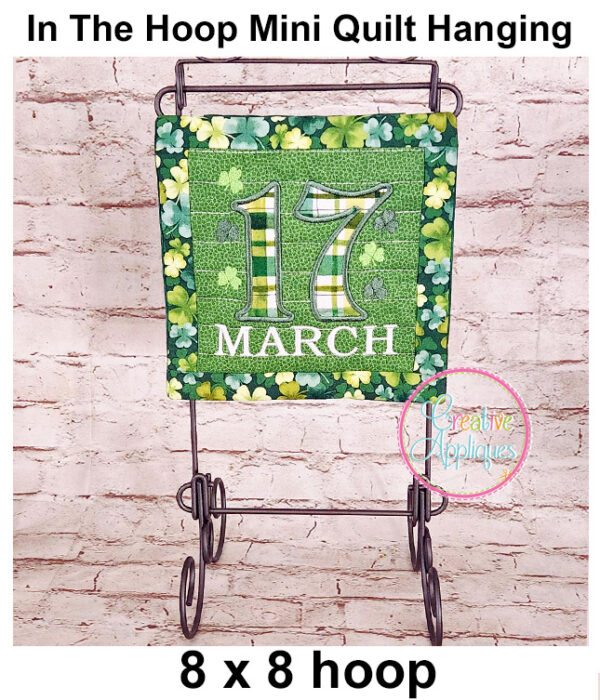 17 March In The Hoop Quilted Mini Hanging Embroidery Design 8x8 - Image 3