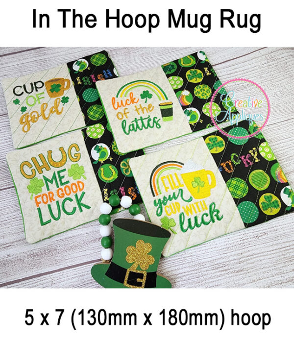 St Patrick's Day Mug Rug In The Hoop Embroidery Design Set - Image 2