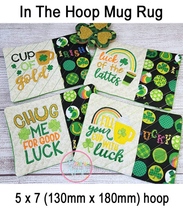 St Patrick's Day Mug Rug In The Hoop Embroidery Design Set