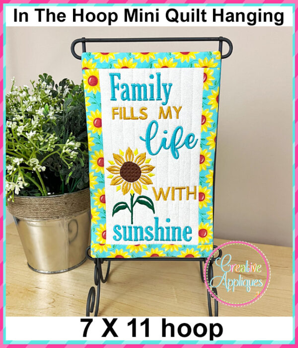 Sunflower In The Hoop Quilted Mini Hanging Embroidery Design 7x11