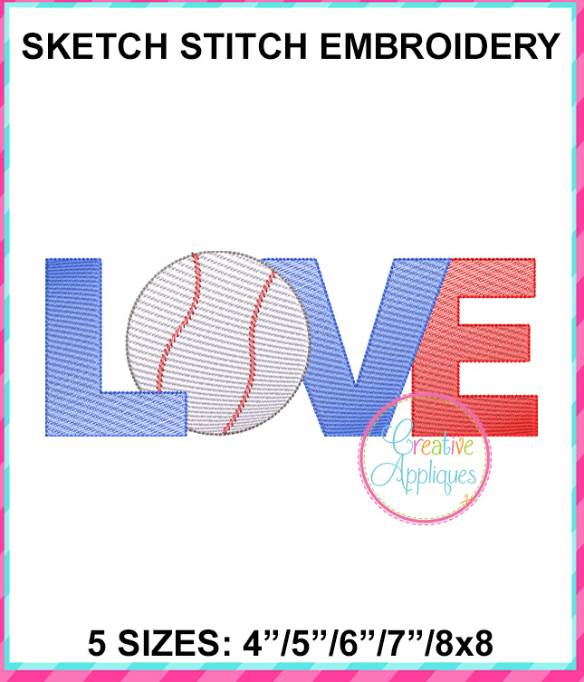 Love Baseball Sketch Embroidery Design  Creative Appliques
