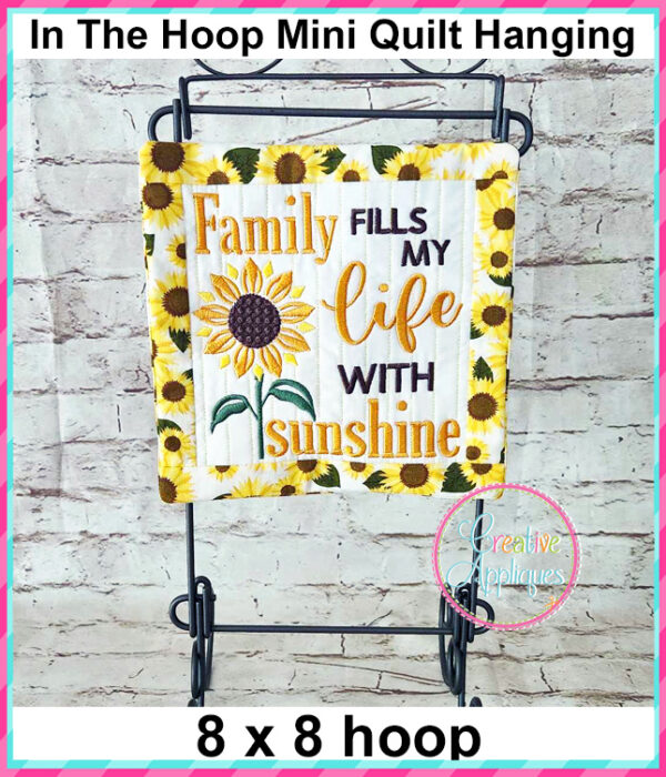 Sunflower In The Hoop Quilted Mini Hanging Embroidery Design 8x8