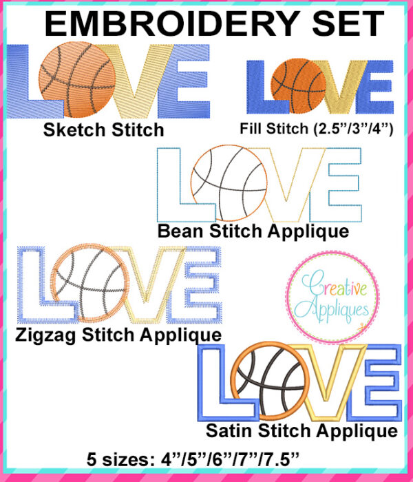 Love Basketball Embroidery Design Set