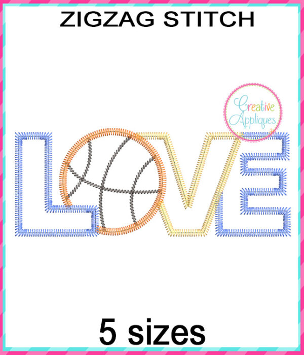 Love Basketball Zigzag Stitch Applique Design