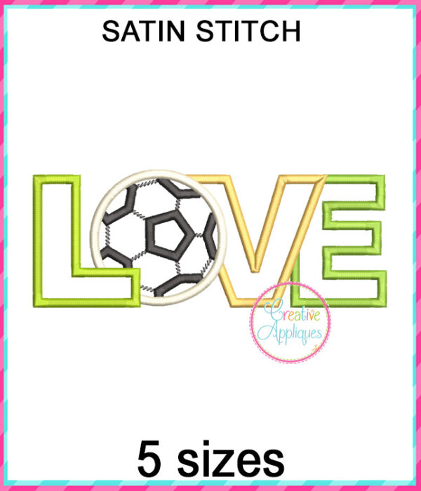 Love Soccer Satin Stitch Applique Design