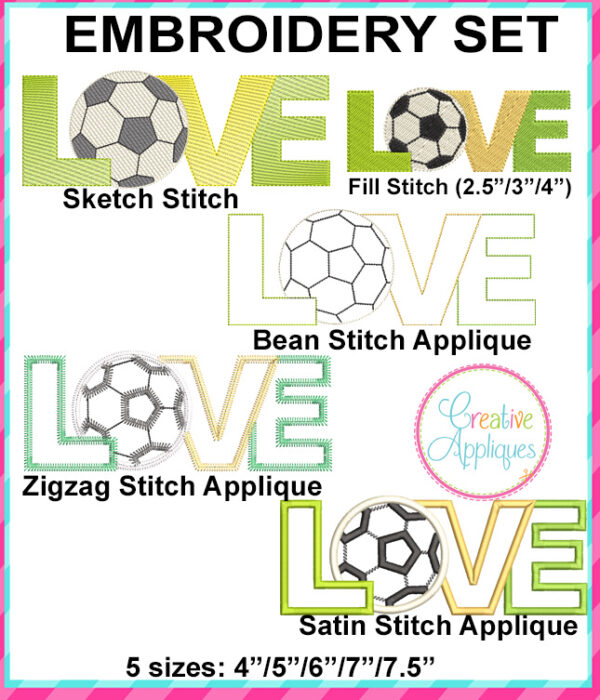 Love Soccer Embroidery Design Set