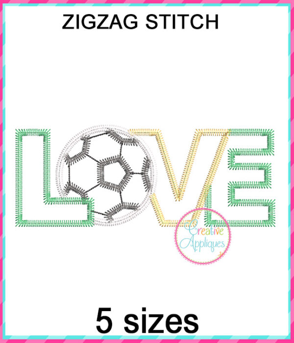 Love Soccer Zigzag Stitch Applique Design