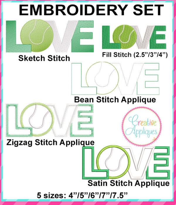 Love Tennis Embroidery Design Set