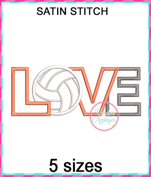 Love Volleyball Satin Stitch Applique Design