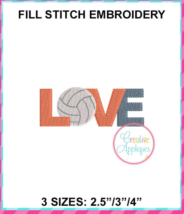 Love Volleyball Fill Embroidery Design