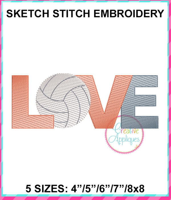 Love Volleyball Sketch Embroidery Design