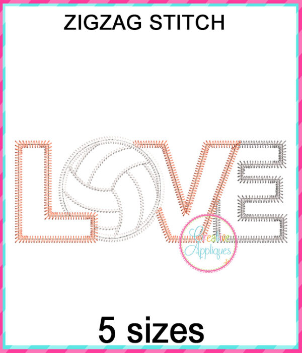 Love Volleyball Zigzag Stitch Applique Design