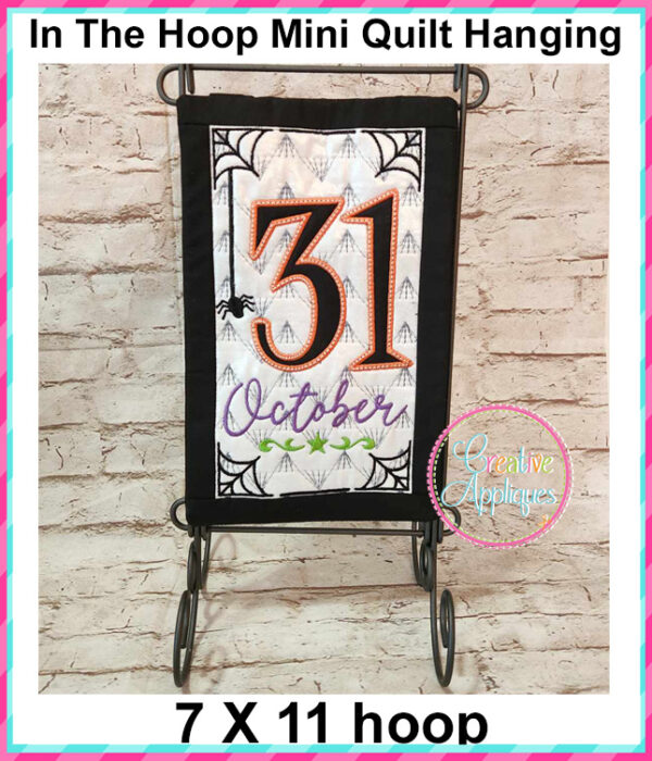 31 October In The Hoop Quilted Mini Hanging Embroidery Design 7x11