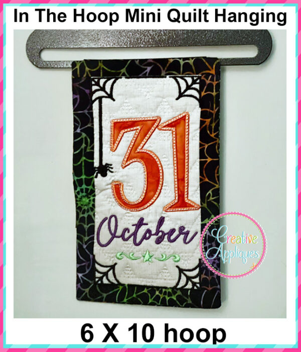 31 October In The Hoop Quilted Mini Hanging Embroidery Design 6x10 - Image 2