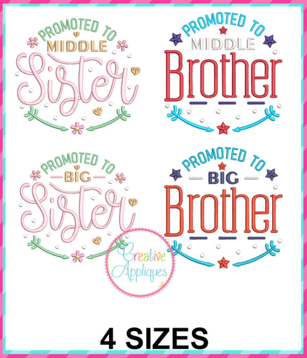 Promoted to Sibling Embroidery Design Set