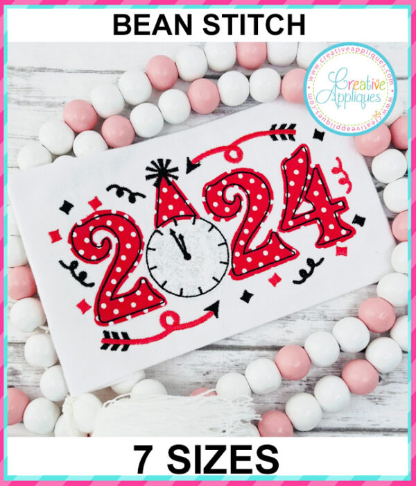 2024 Clock Applique Design Bean Stitch