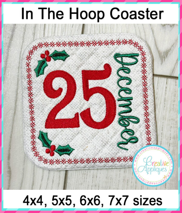 25 December Coaster In The Hoop Embroidery Design