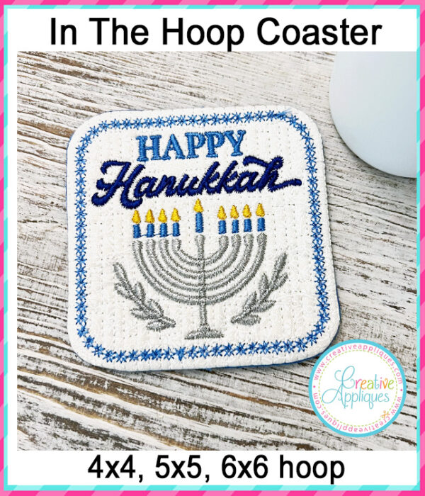 Happy Hanukkah Coaster In The Hoop Embroidery Design