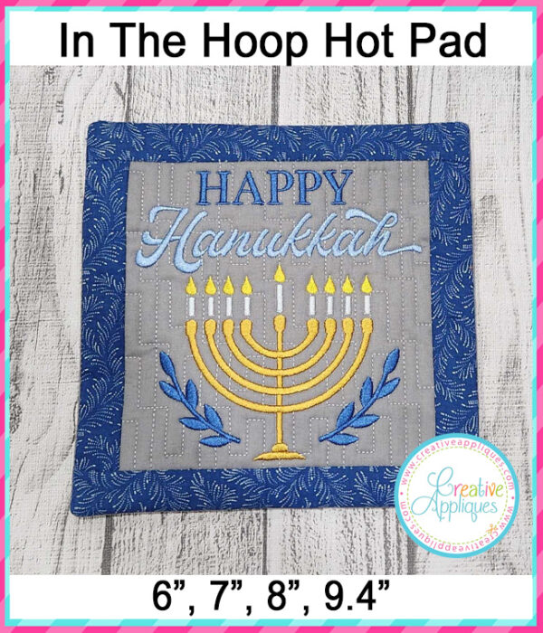 Happy Hanukkah In The Hoop Quilted Hot Pad Embroidery Design