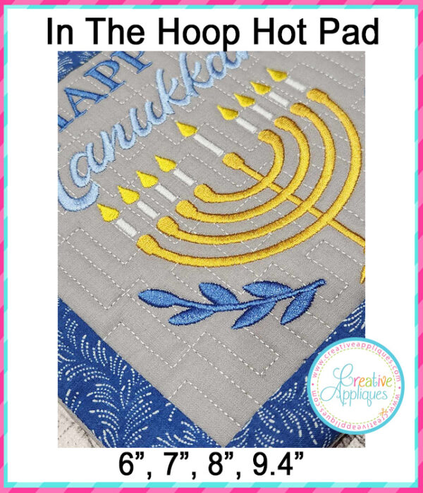 Happy Hanukkah In The Hoop Quilted Hot Pad Embroidery Design - Image 2