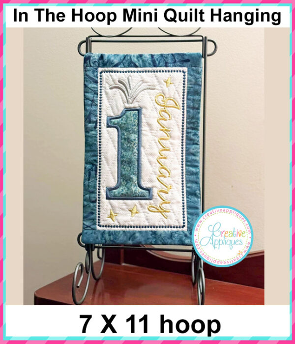 1 January Quilted Mini Hanging Embroidery Design 7x11