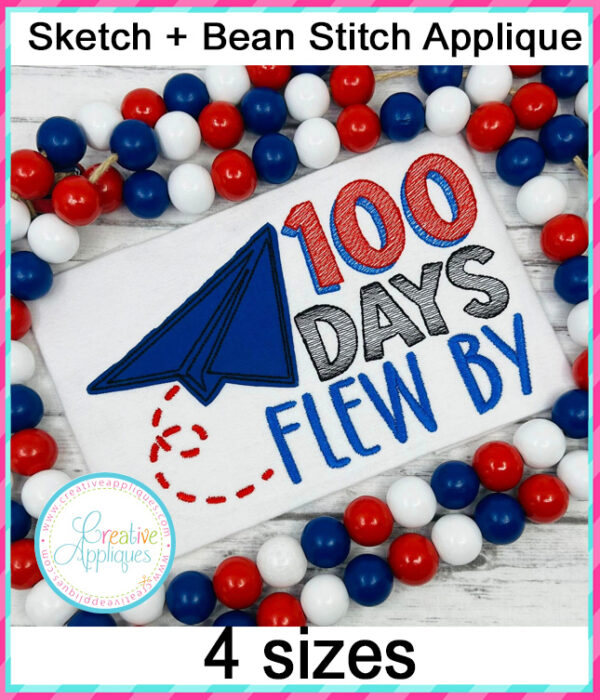 100 Days flew by Applique Embroidery Design