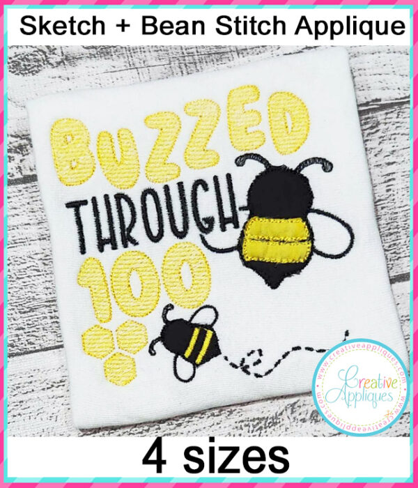 Buzzed through 100 Days Applique Embroidery Design