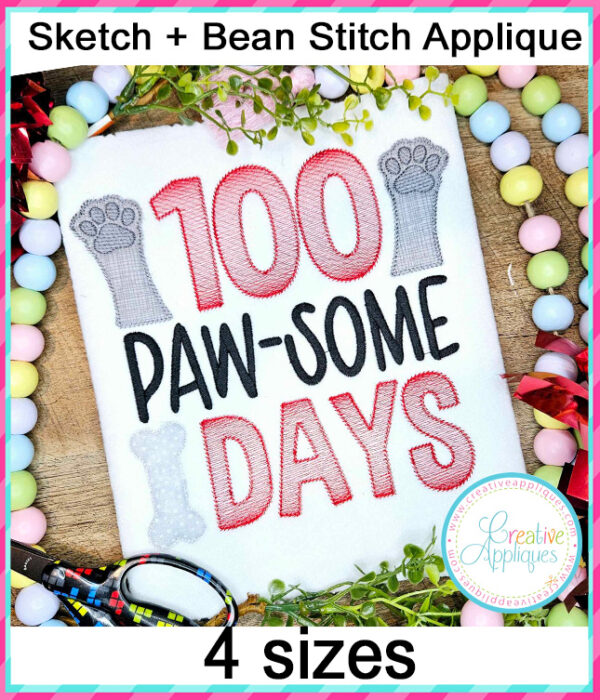 100 Paw-some Days Applique Embroidery Design - Image 4