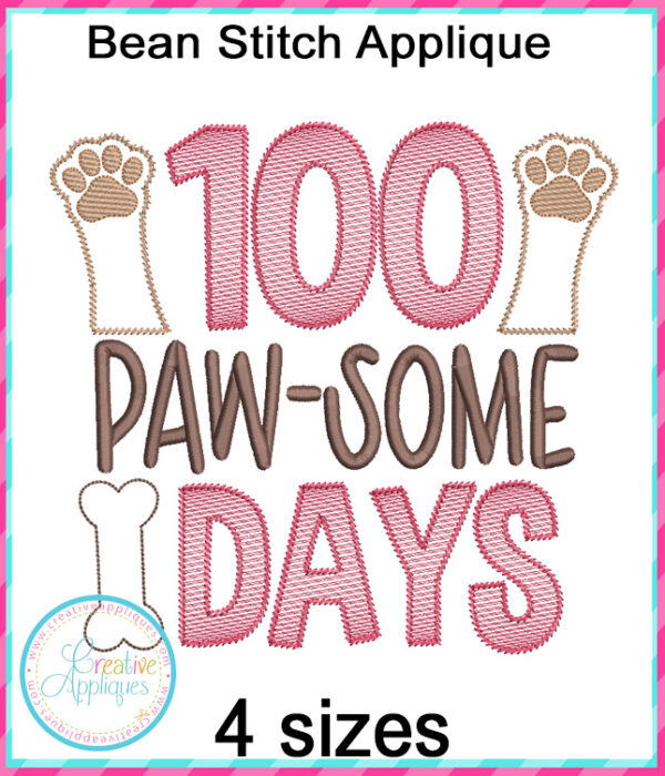 100 Paw-some Days Applique Embroidery Design - Image 3