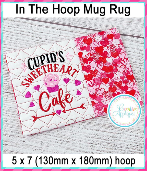 Cupid's Cafe Mug Rug In The Hoop Embroidery Design - Image 3