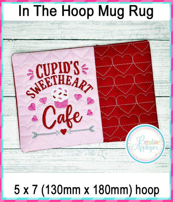 Cupid's Cafe Mug Rug In The Hoop Embroidery Design - Image 2