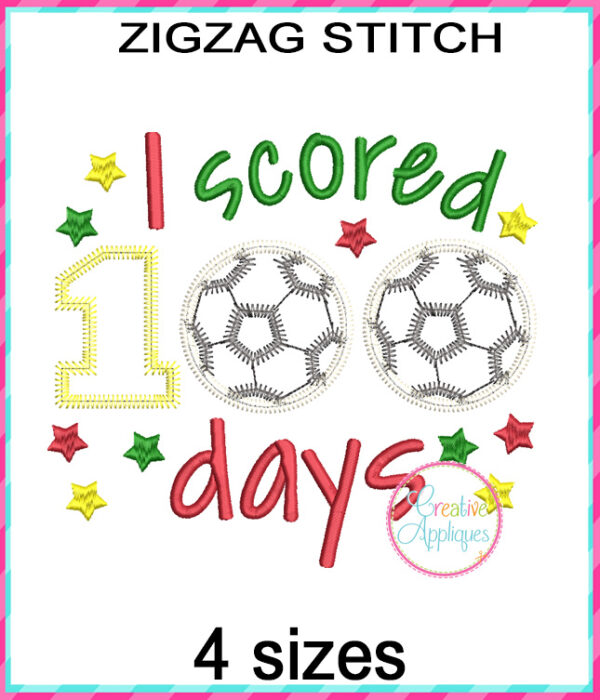 I scored 100 days Soccer Applique Design Zigzag Stitch - Image 3